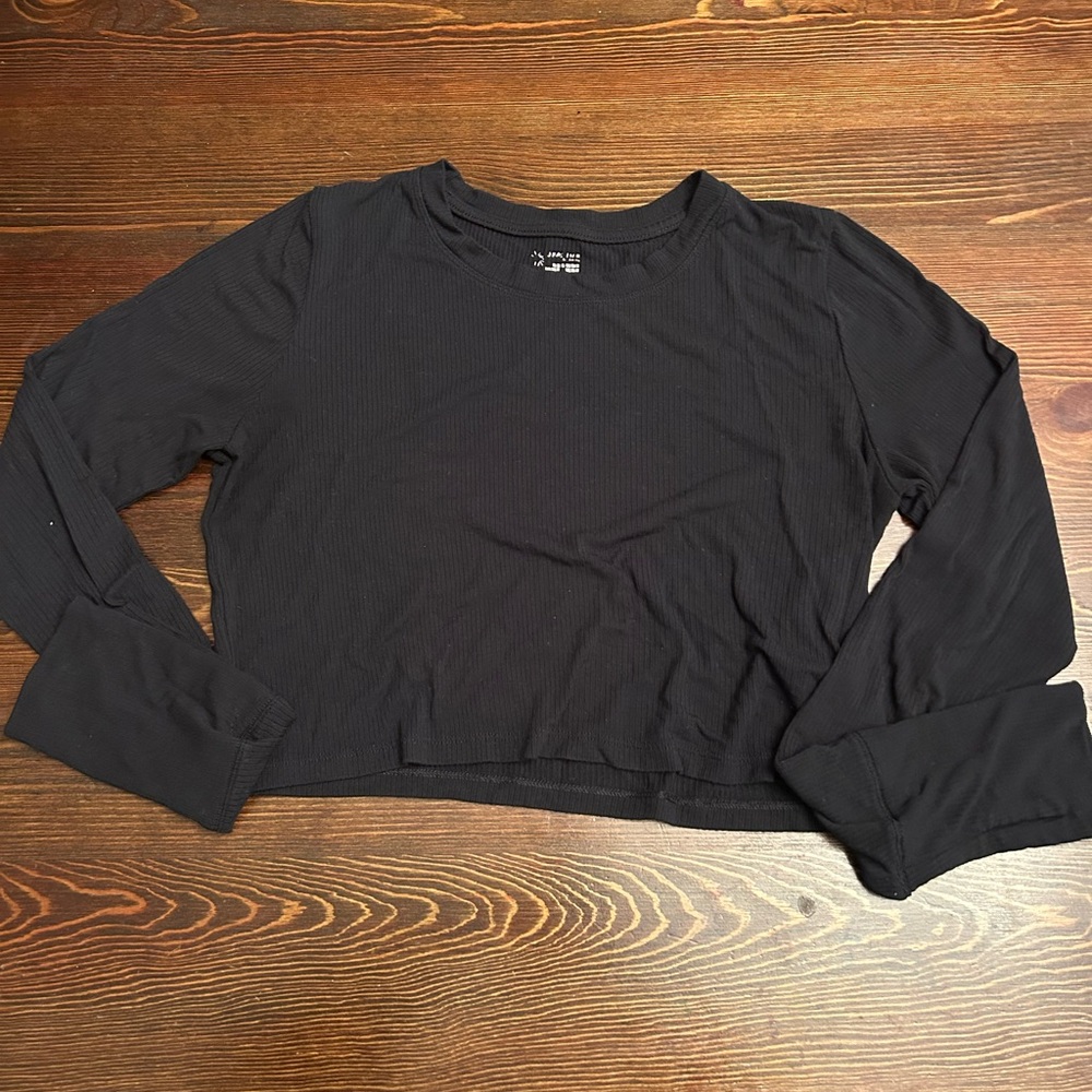 Elegant Black Ribbed Long Sleeve Top
